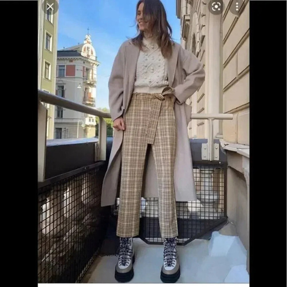 Aritzia Wilfred Tie-Front Jallade Cropped High Waisted Pant Plaid Size 2 - Picture 2 of 7